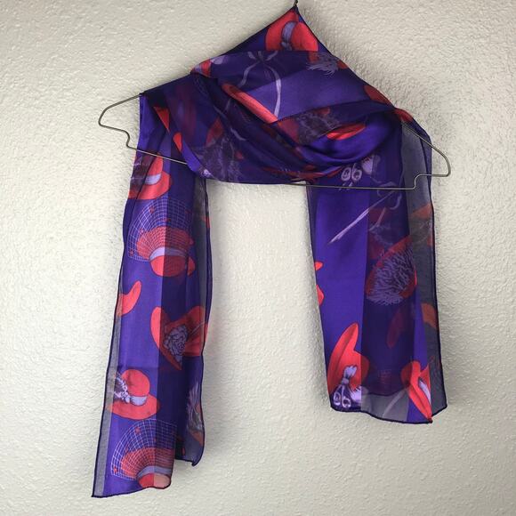 Purple & Red Hat Print Striped Lightweight Scarf - Picture 9 of 10